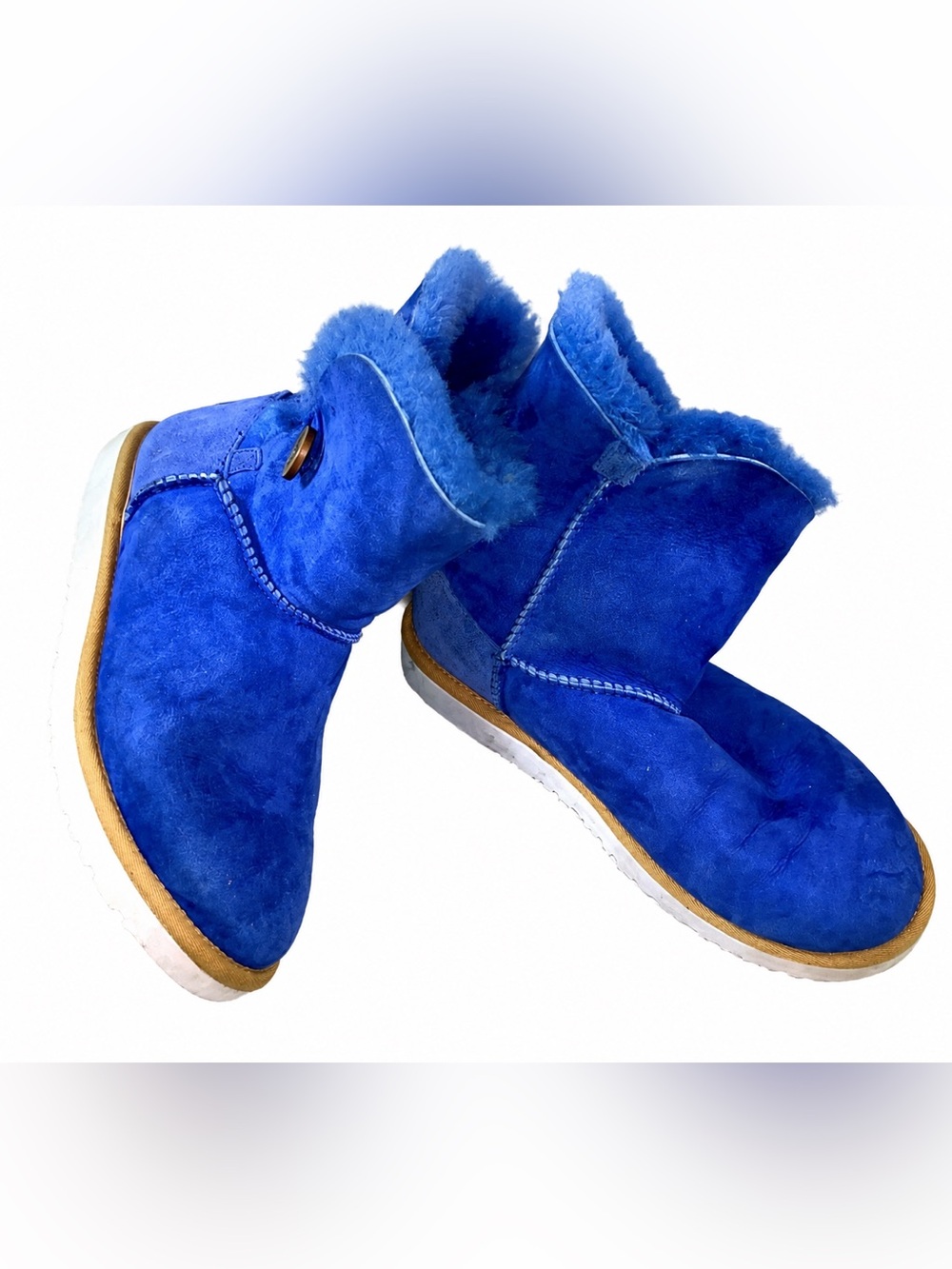 UGG Bailey Button Short Boots | Cerulean Blue Shearling Suede | Size 5